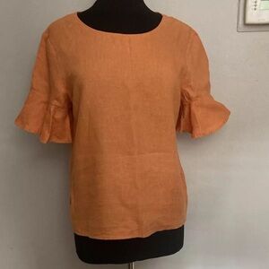 12-23 For Cynthia 100% Linen Orange Top Shirt large